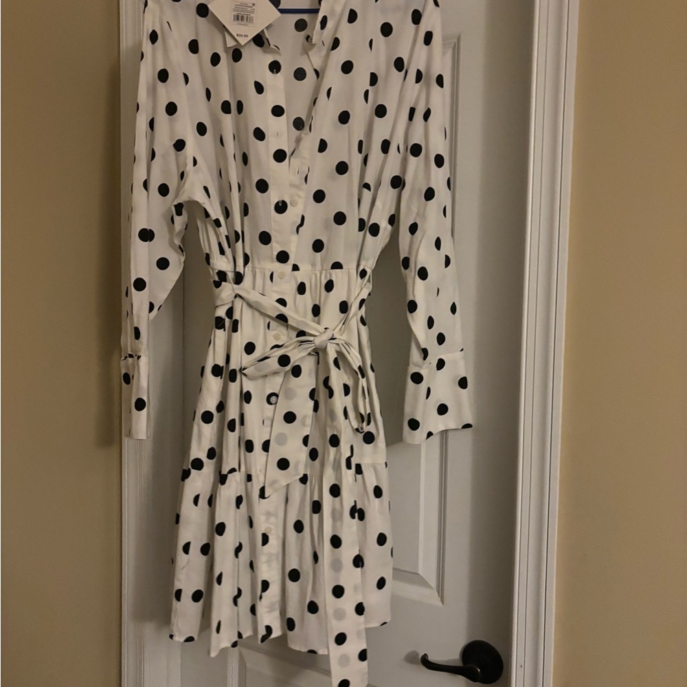 White Polka Dot Button-Up Dress - Picture 2 of 4